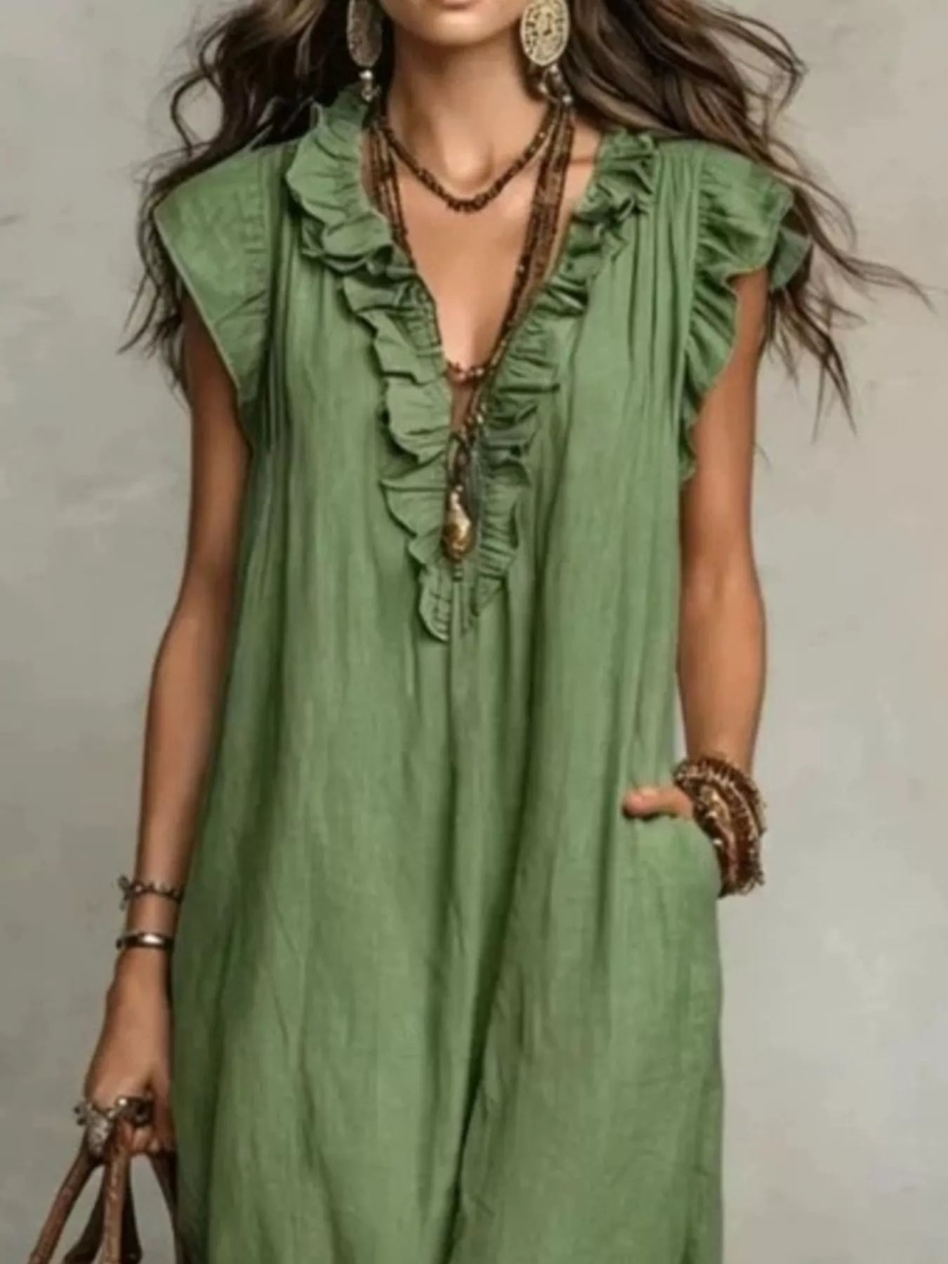 Full Size Ruffled V-Neck Cap Sleeve Maxi Dress Plus Size - product image 2