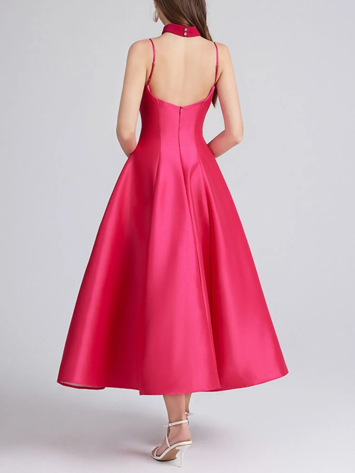 Sweetheart Spaghetti Strap Midi Dress with Collar - product image 11