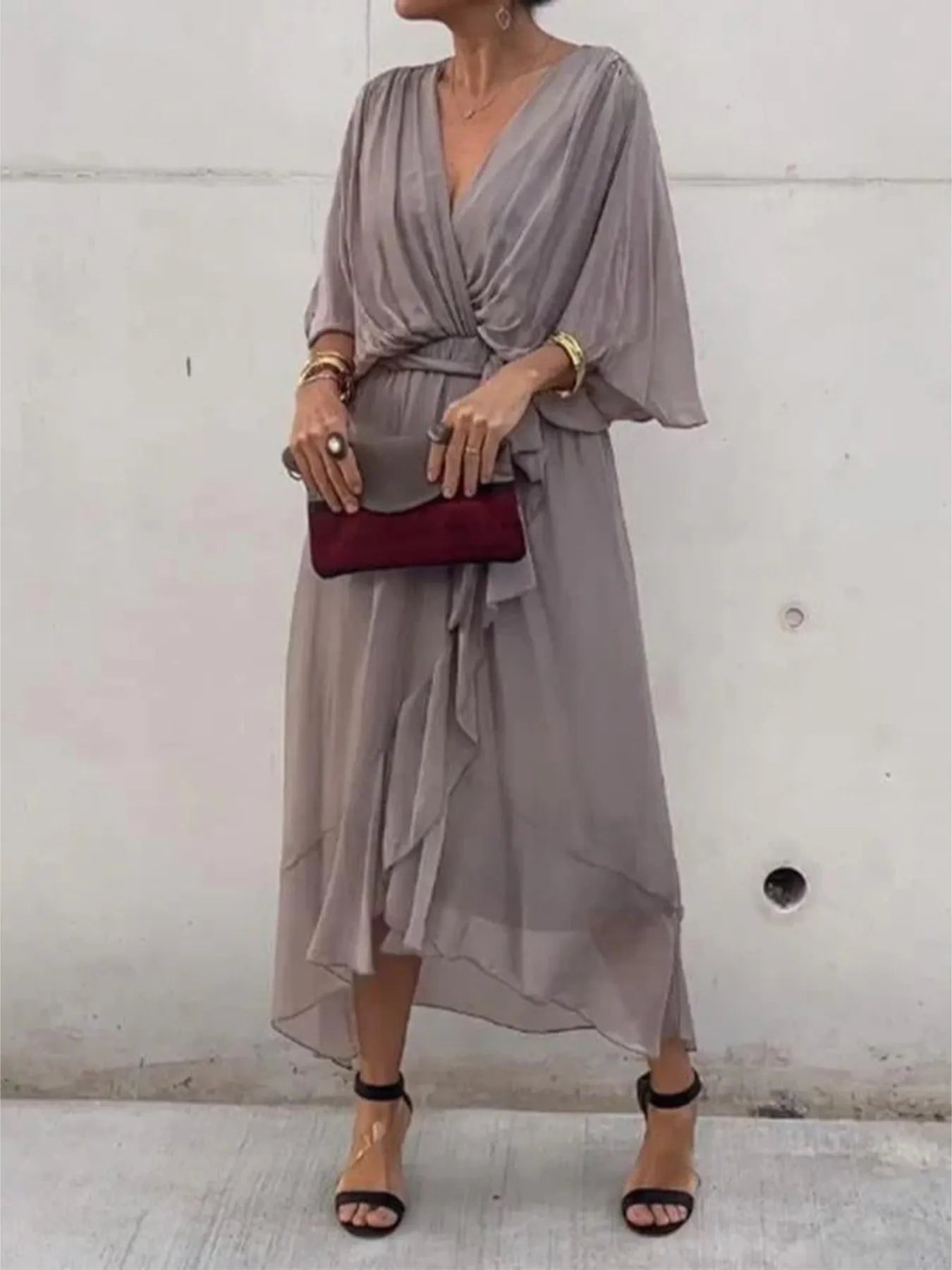 Flowy Tie Front Midi Dress with Flutter Sleeves - product image 28