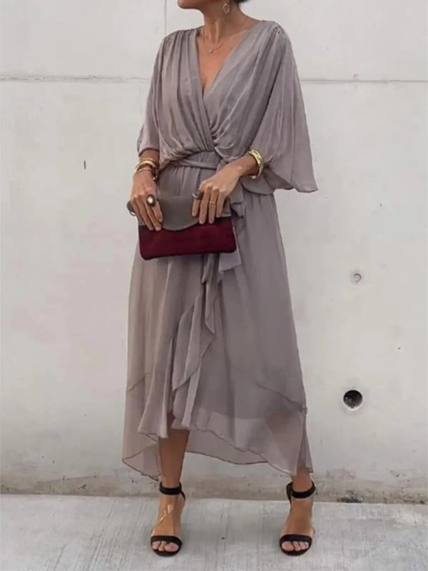 Flowy Tie Front Midi Dress with Flutter Sleeves - product image 28