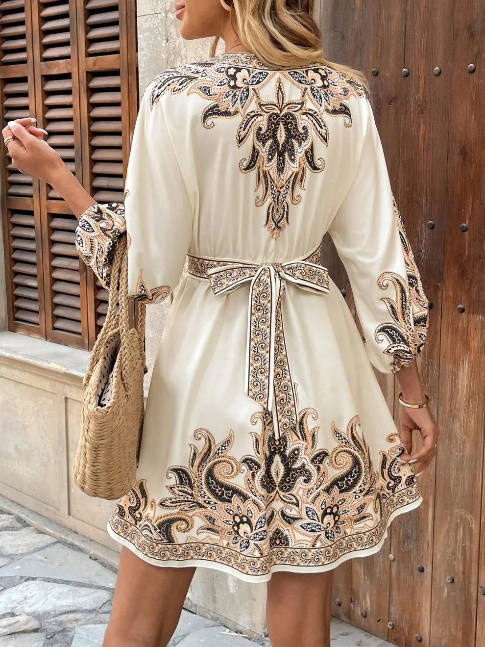 Paisley V-Neck 3/4 Sleeve Mini Dress - product image 8