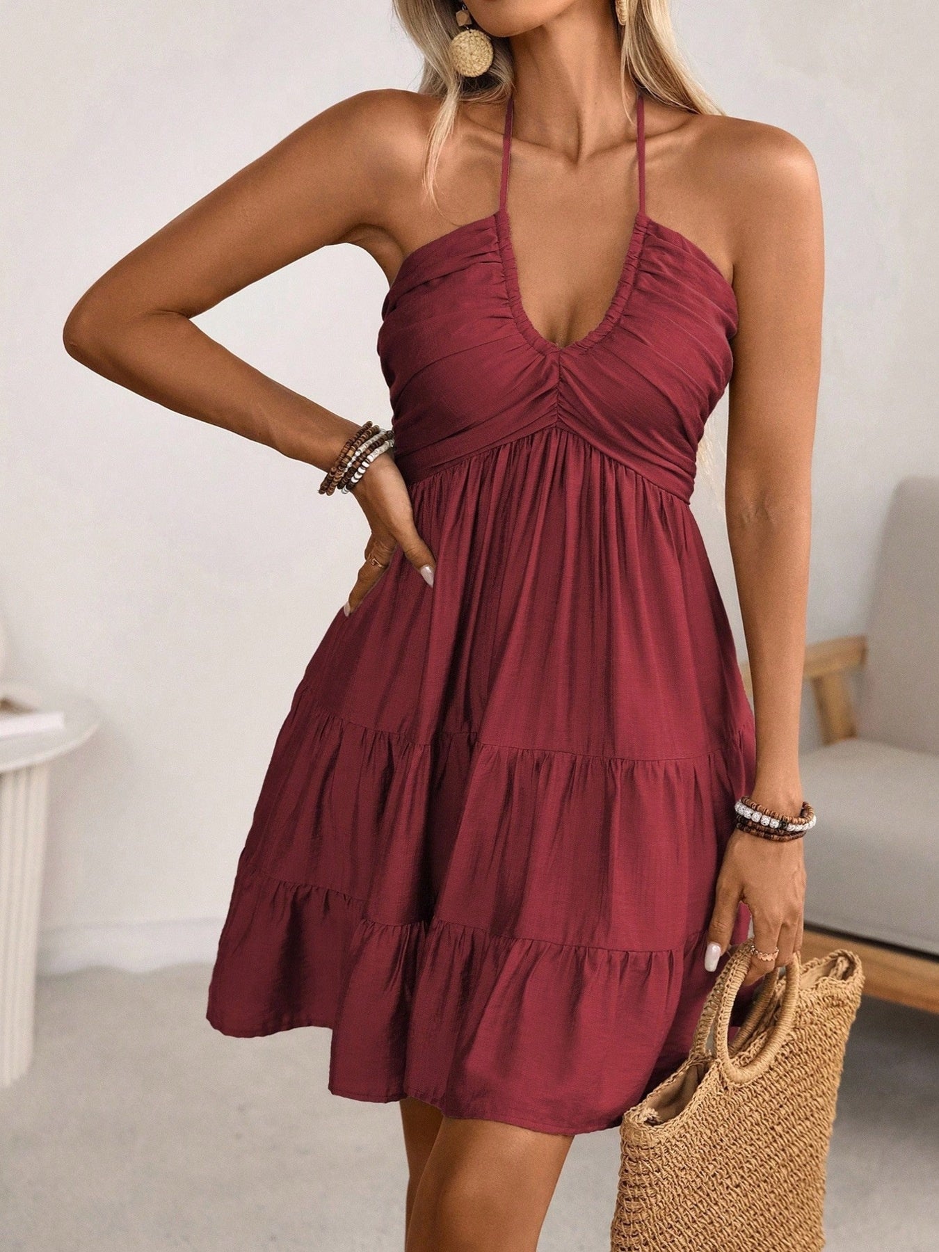 Smocked Halter Neck Tiered Dress view 10 - Shopiebay