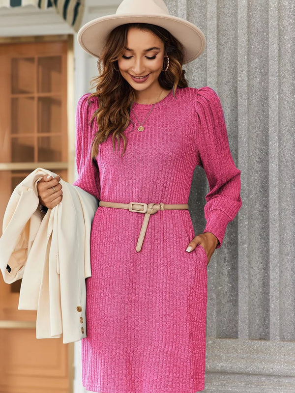 Ribbed Knit Puff Sleeve Casual Mini Dress - product image 2