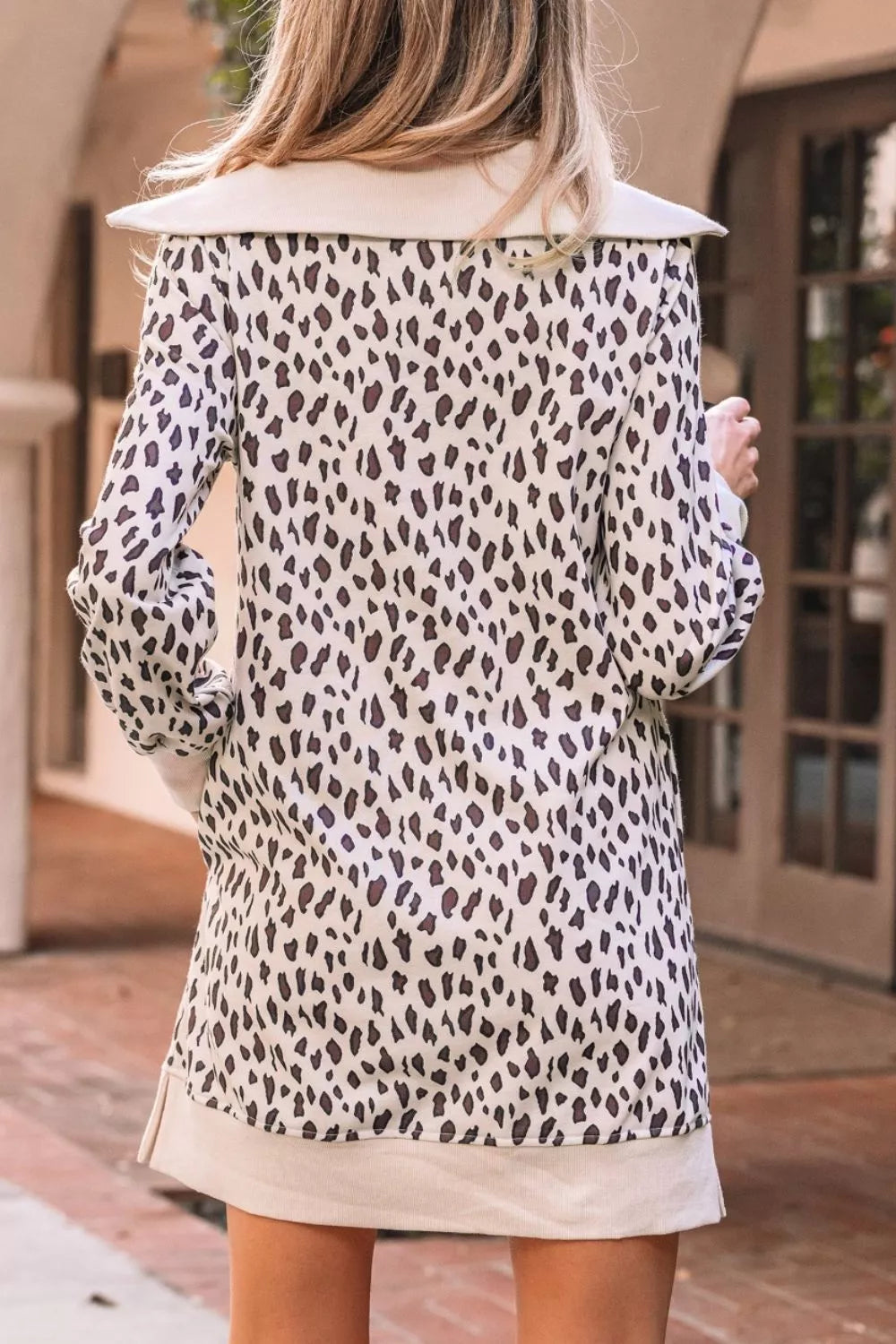 Leopard Print Zip up Collar Patchwork Shift Mini Dress - product image 3