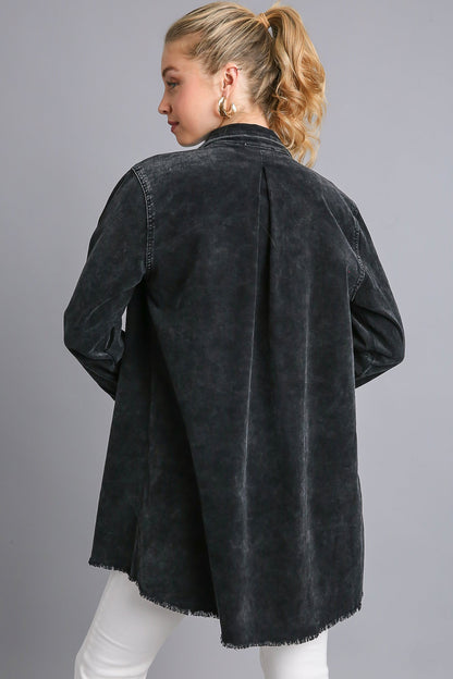 Umgee Raw Hem Button Down Denim Jacket with Chest Pockets