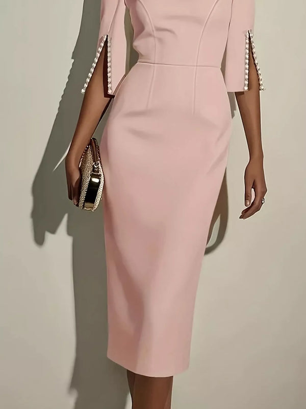 Slim-Fit Elegant Midi Dress with Beaded Slit Sleeve - product image 9