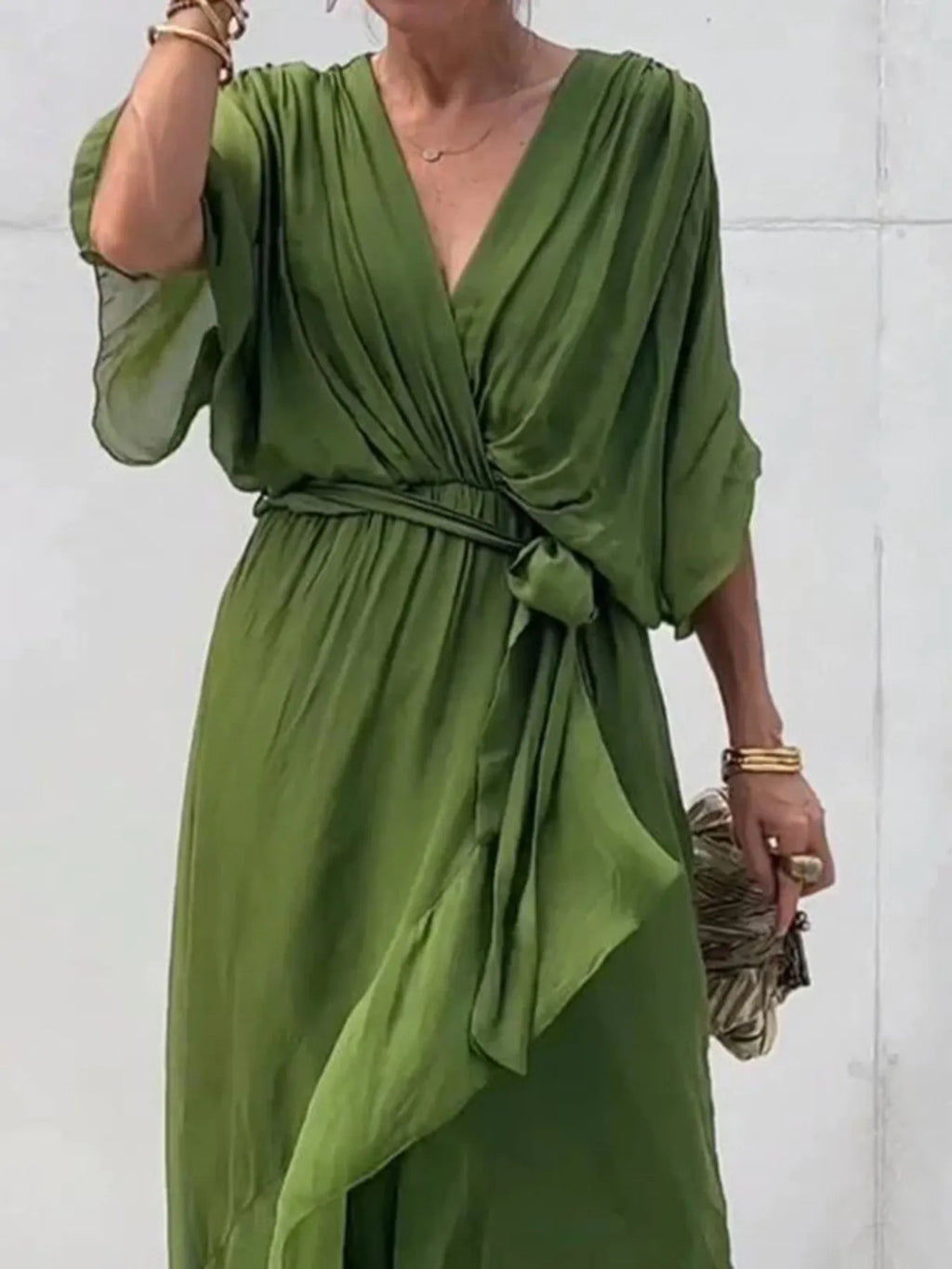 Flowy Tie Front Midi Dress with Flutter Sleeves - product image 3