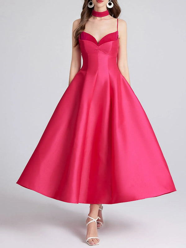 Sweetheart Spaghetti Strap Midi Dress with Collar - product image 9