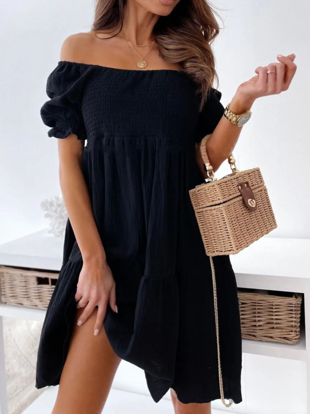 Smocked Off-Shoulder Mini Dress - product image 5