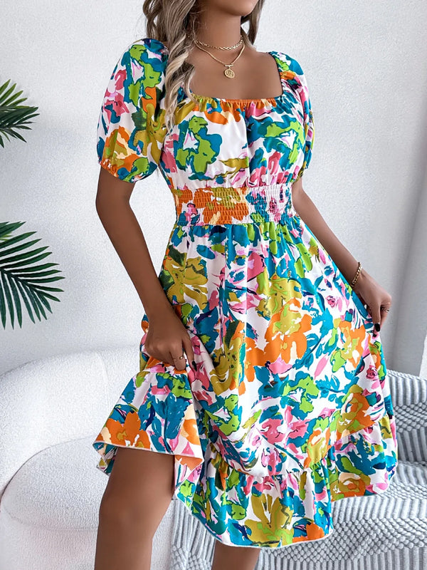 Ruffled Hem Smocked Floral Short Sleeve Midi Dress - product image 10