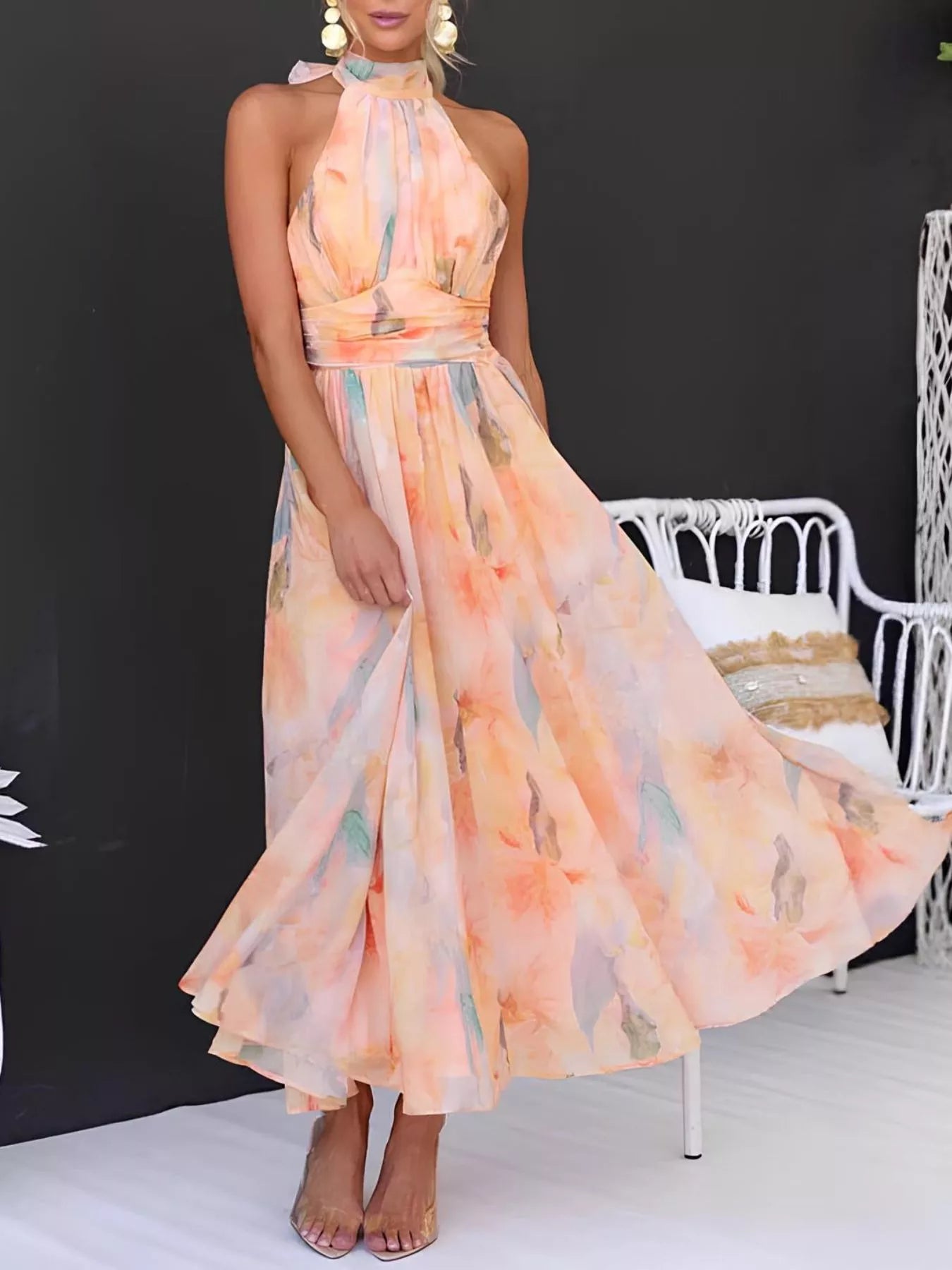 Floral Halter Neck Backless Summer Dress Main image