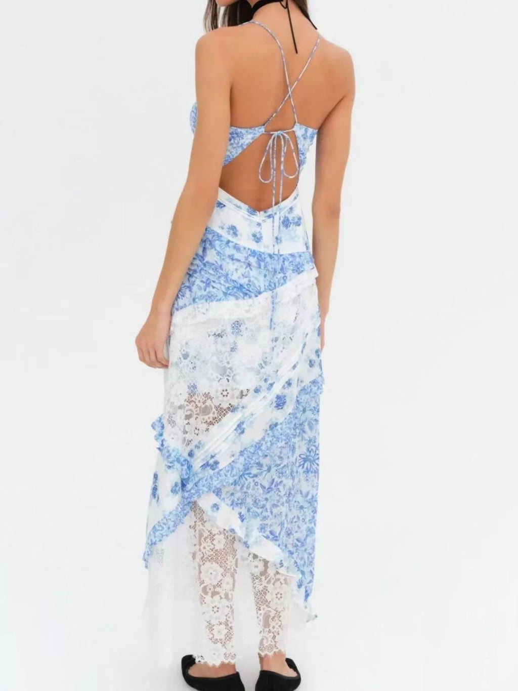 Lace Detail Ruffled Floral V-Neck Maxi Dress - product image 8
