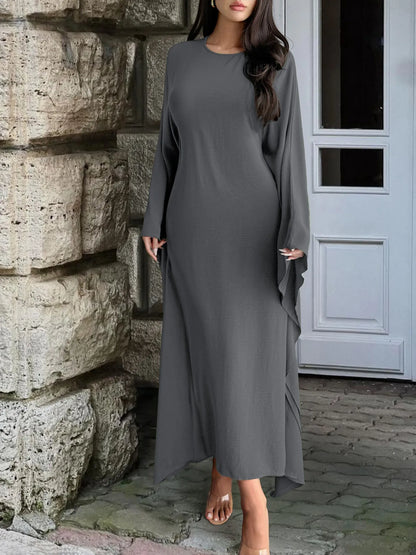 Round Neck Maxi Dress with Flowing Cape Sleeves view 7 - Shopiebay