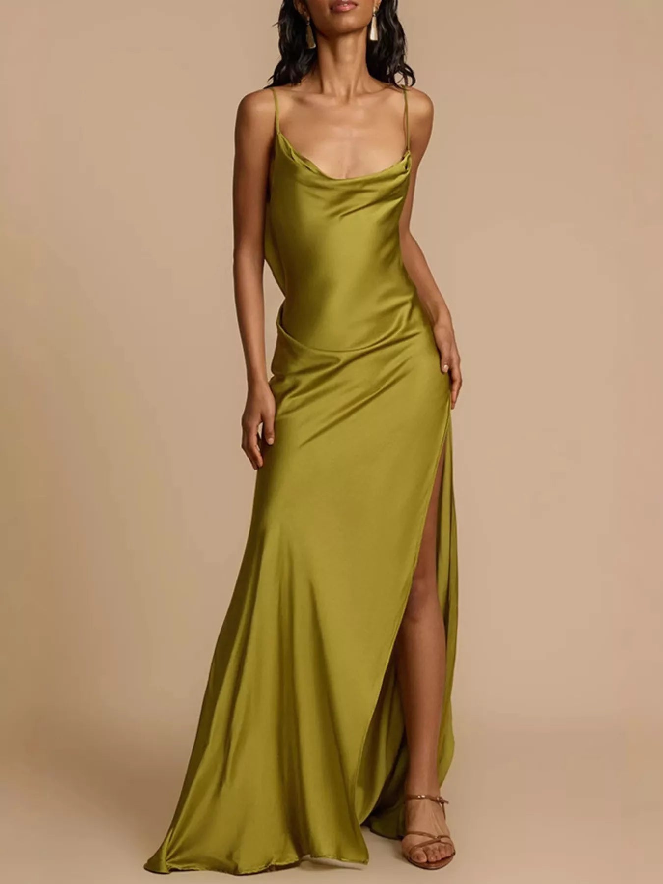 Satin Cowl Neck Slit Maxi Dress Main image