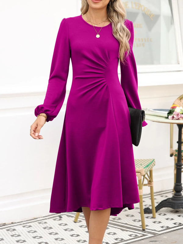 Solid Color Ruched Detail Long Sleeve Midi Dress - product image 16
