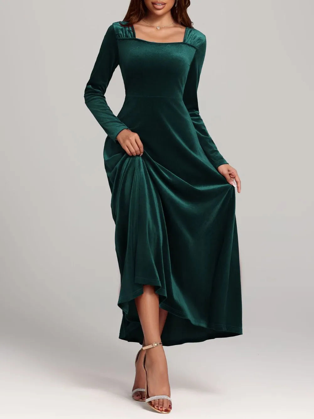 Square Neck Long Sleeve Velvet Dress - product image 11