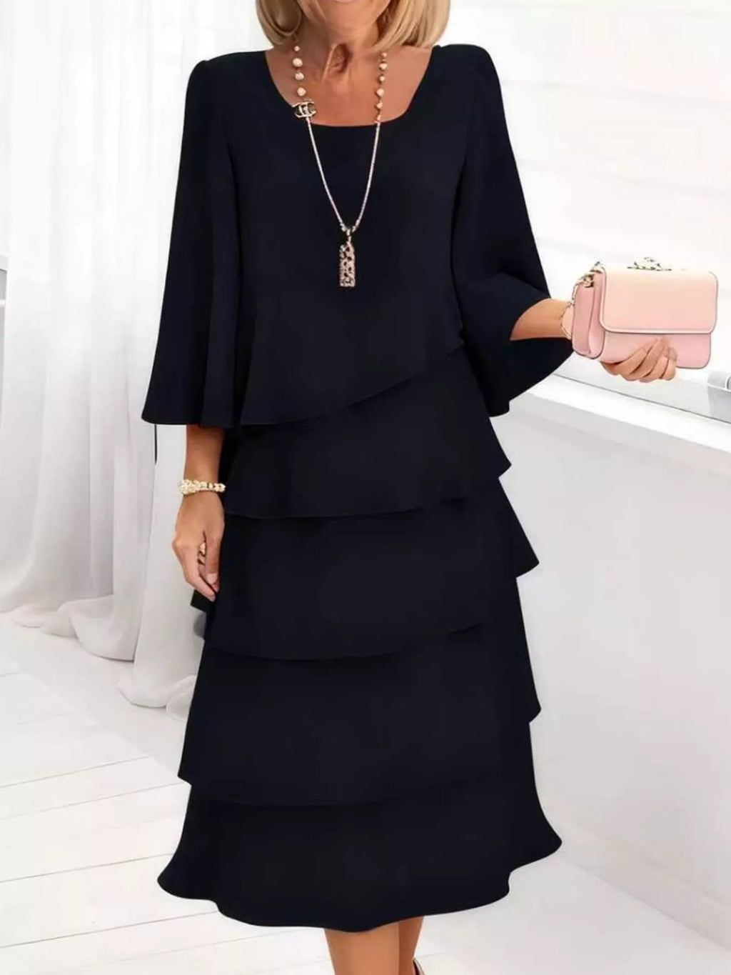 Ruffled Layered 3/4 Sleeve Dress - product image 7