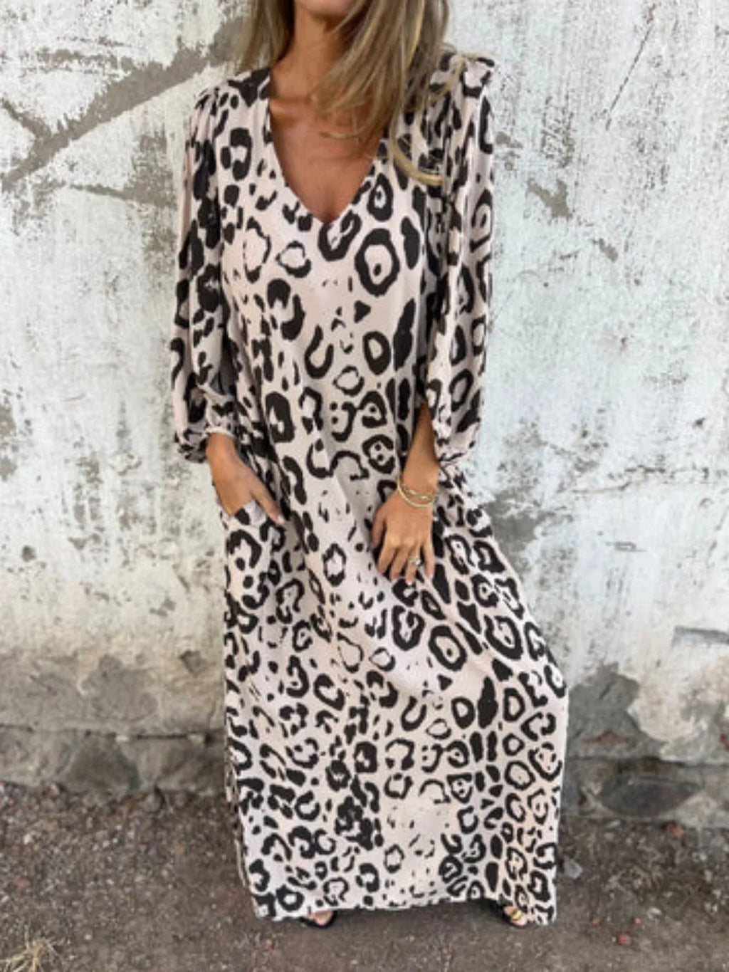 Printed V-Neck Dress with Pockets - product image 32