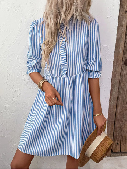 Striped Half Sleeve Mini Shirt Dress view 3 - Shopiebay