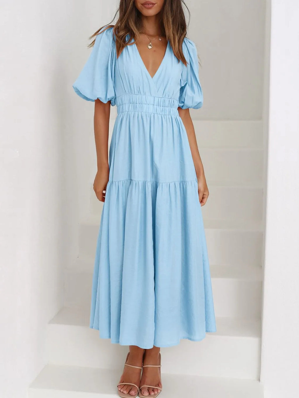V-Neck Puff Sleeve Midi Dress - product image 2