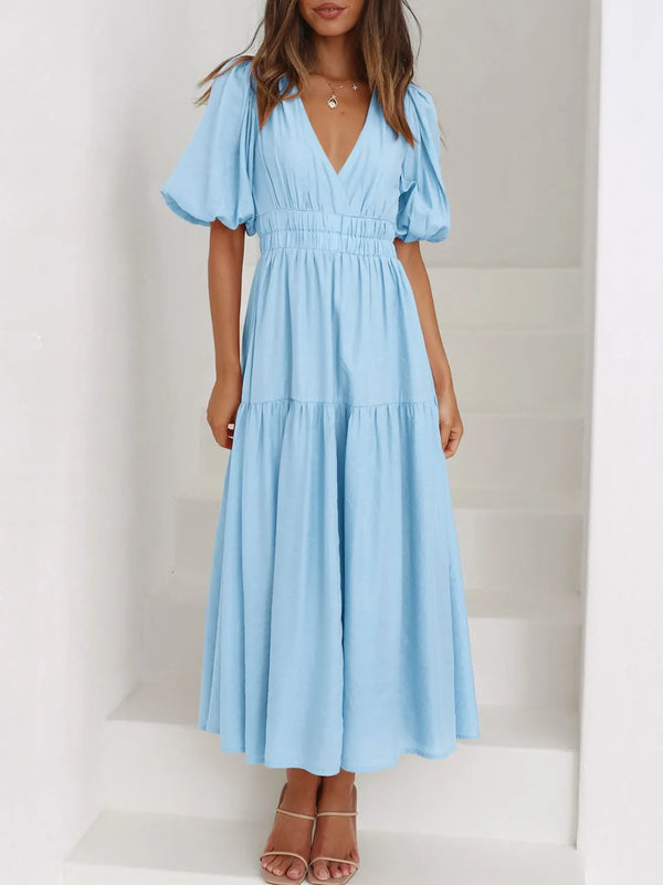 V-Neck Puff Sleeve Midi Dress - product image 2