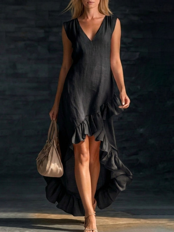 Sleeveless V-Neck Ruffle Hem High-Low Dress - product image 10