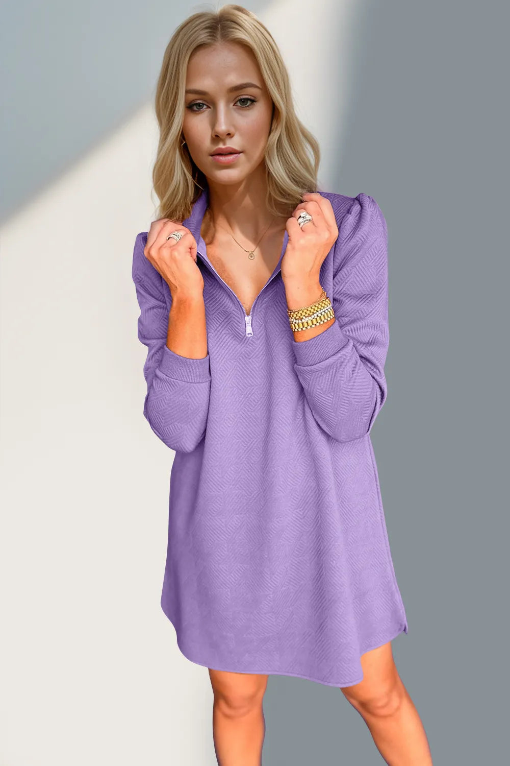 Double Take Textured Quarter Zip Long Sleeve Dress - product image 13