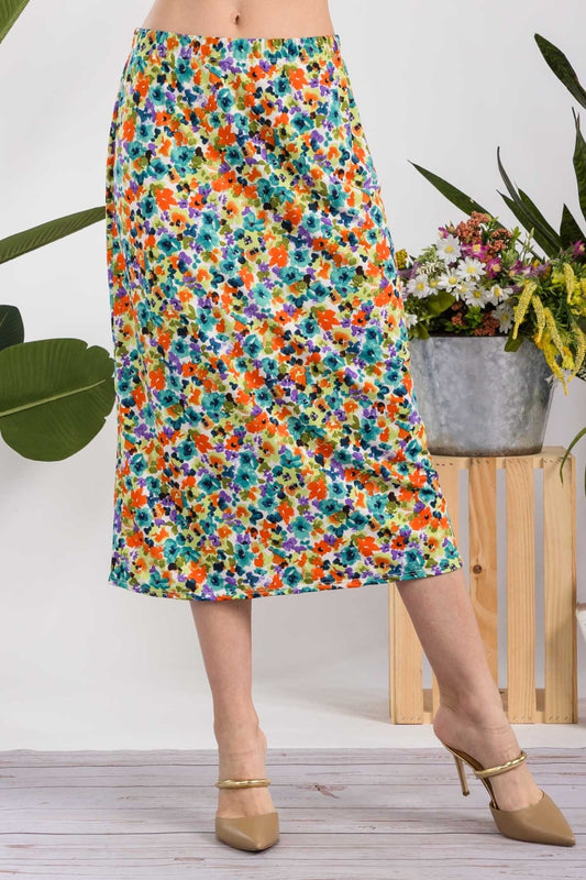 Celeste Full Size Floral A-Line Midi Skirt