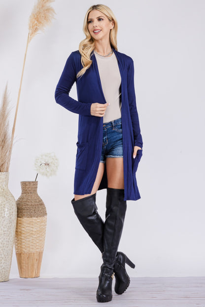 Celeste Full Size Open Front Cardigan with Pockets