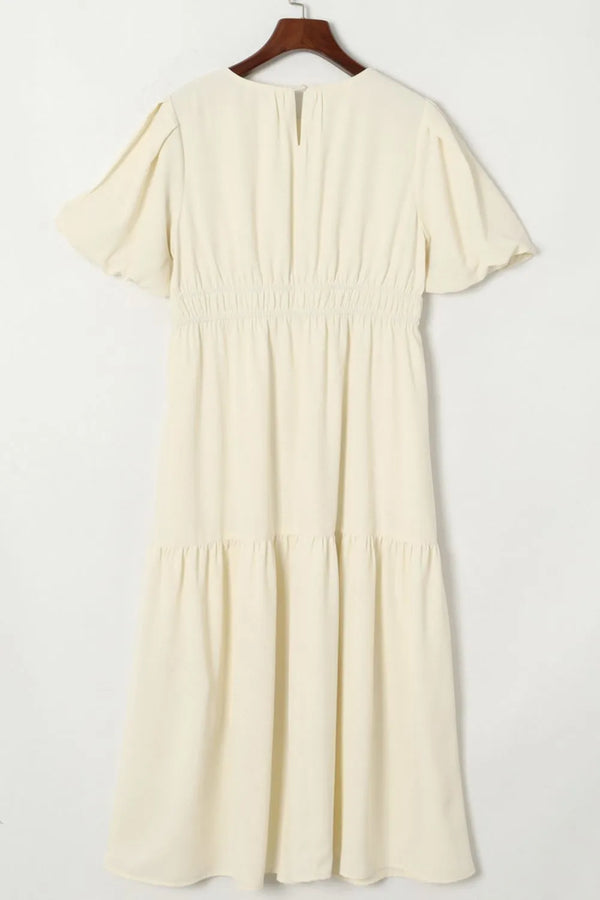 Puff Sleeve Pleated High Waist Flowy Midi Dress view 11 - Shopiebay