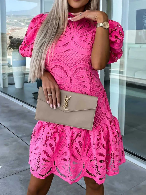 Lace Mock Neck Puff Sleeve Dress - product image 5