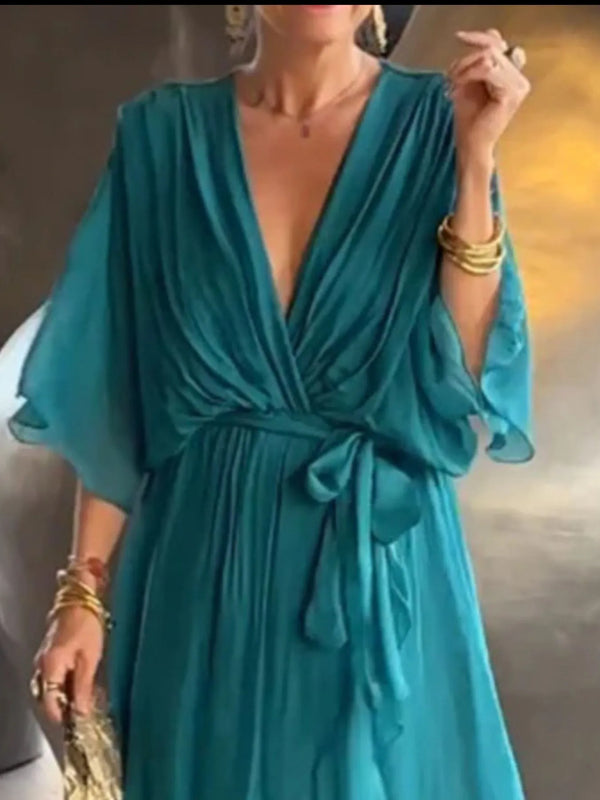 Flowy Tie Front Midi Dress with Flutter Sleeves - product image 12