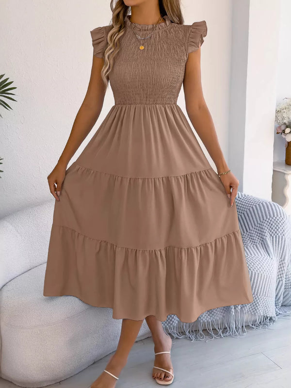 Women's Smocked Ruffle Midi Dress – Casual A-Line Cap Sleeve - product image 9