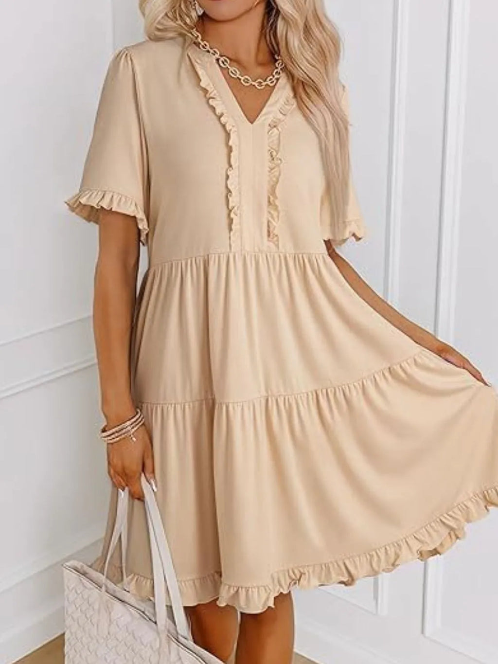 Tiered Notched Short Sleeve Mini Dress - product image 16