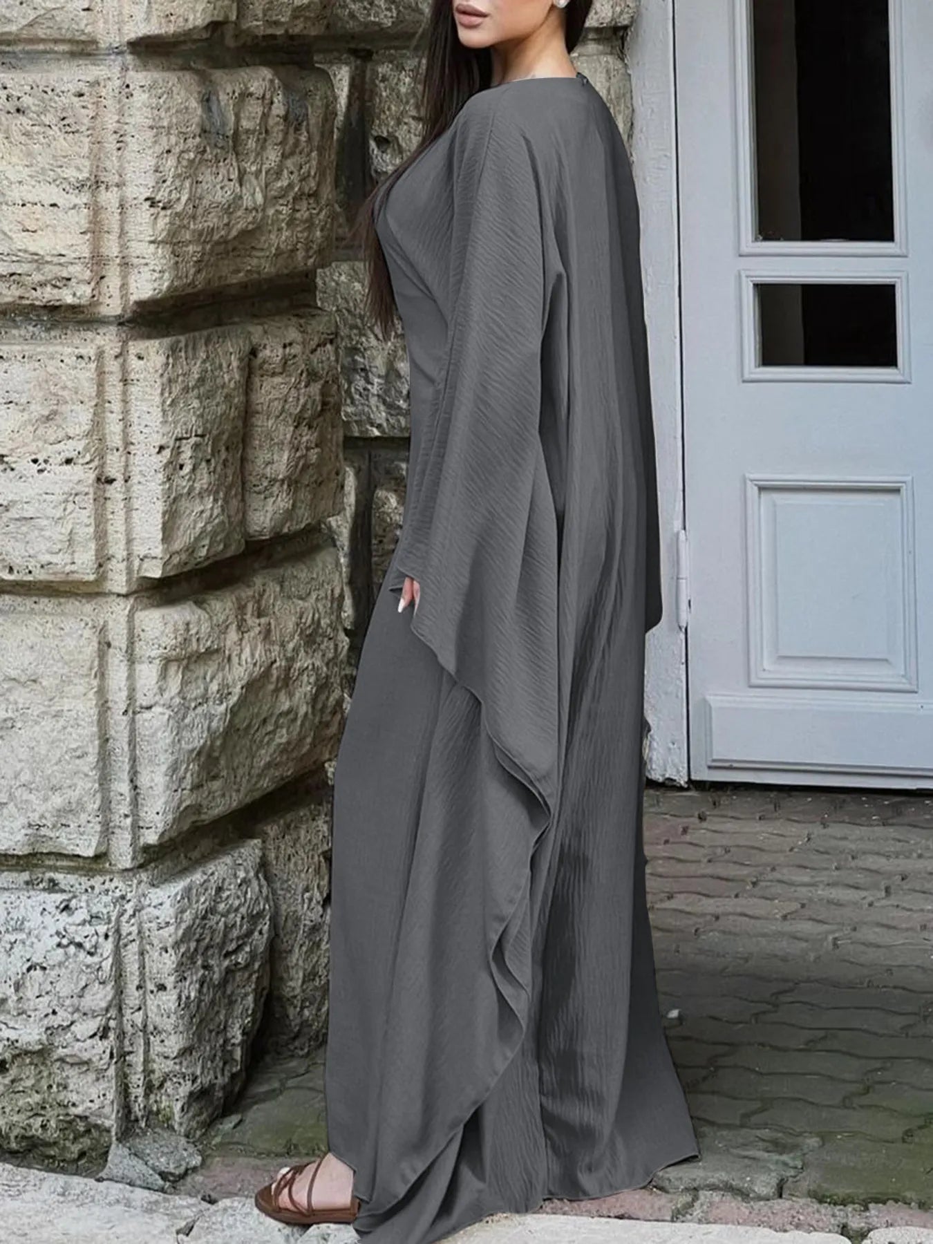 Round Neck Maxi Dress with Flowing Cape Sleeves view 9 - Shopiebay