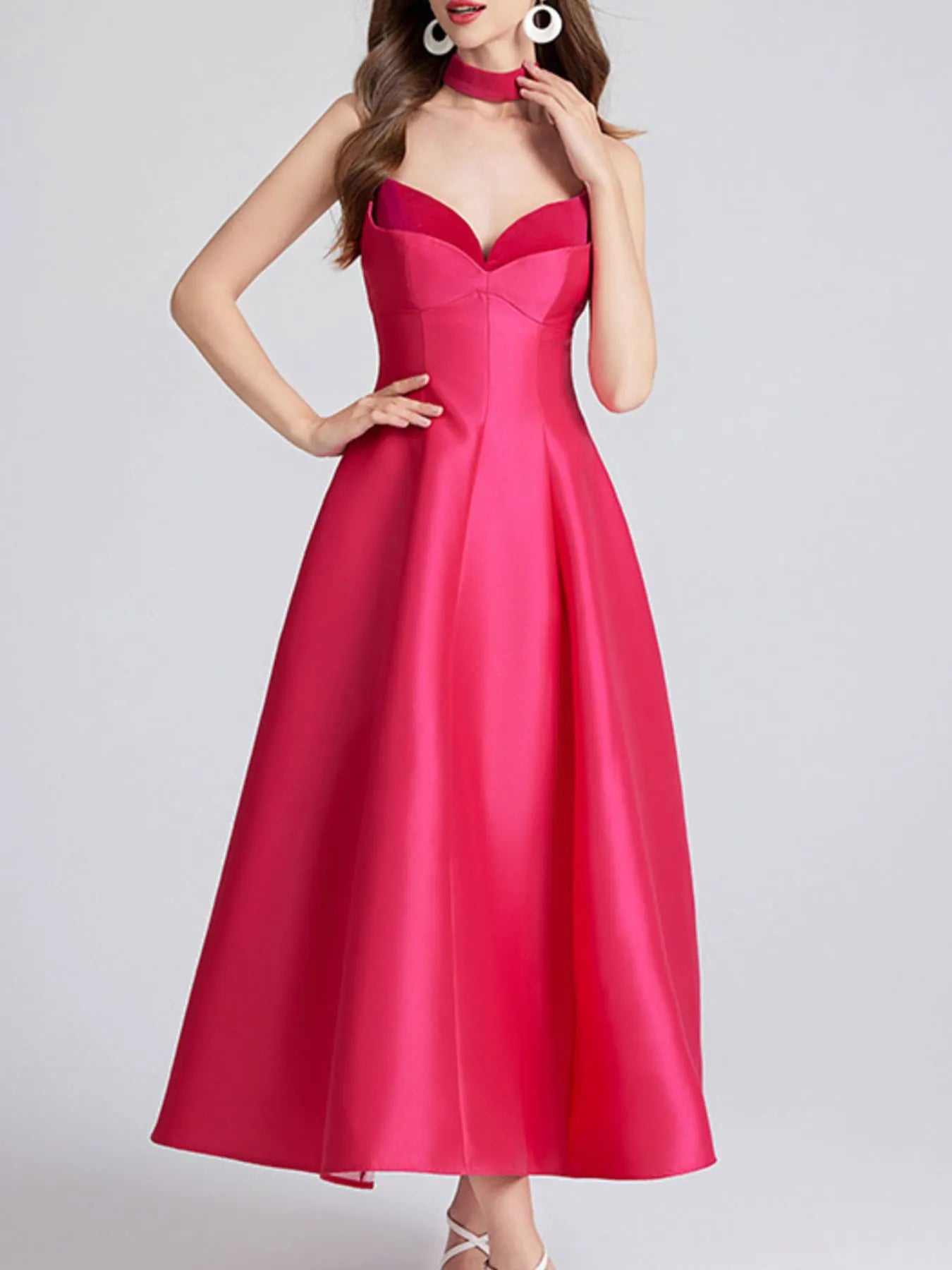 Sweetheart Spaghetti Strap Midi Dress with Collar - product image 5