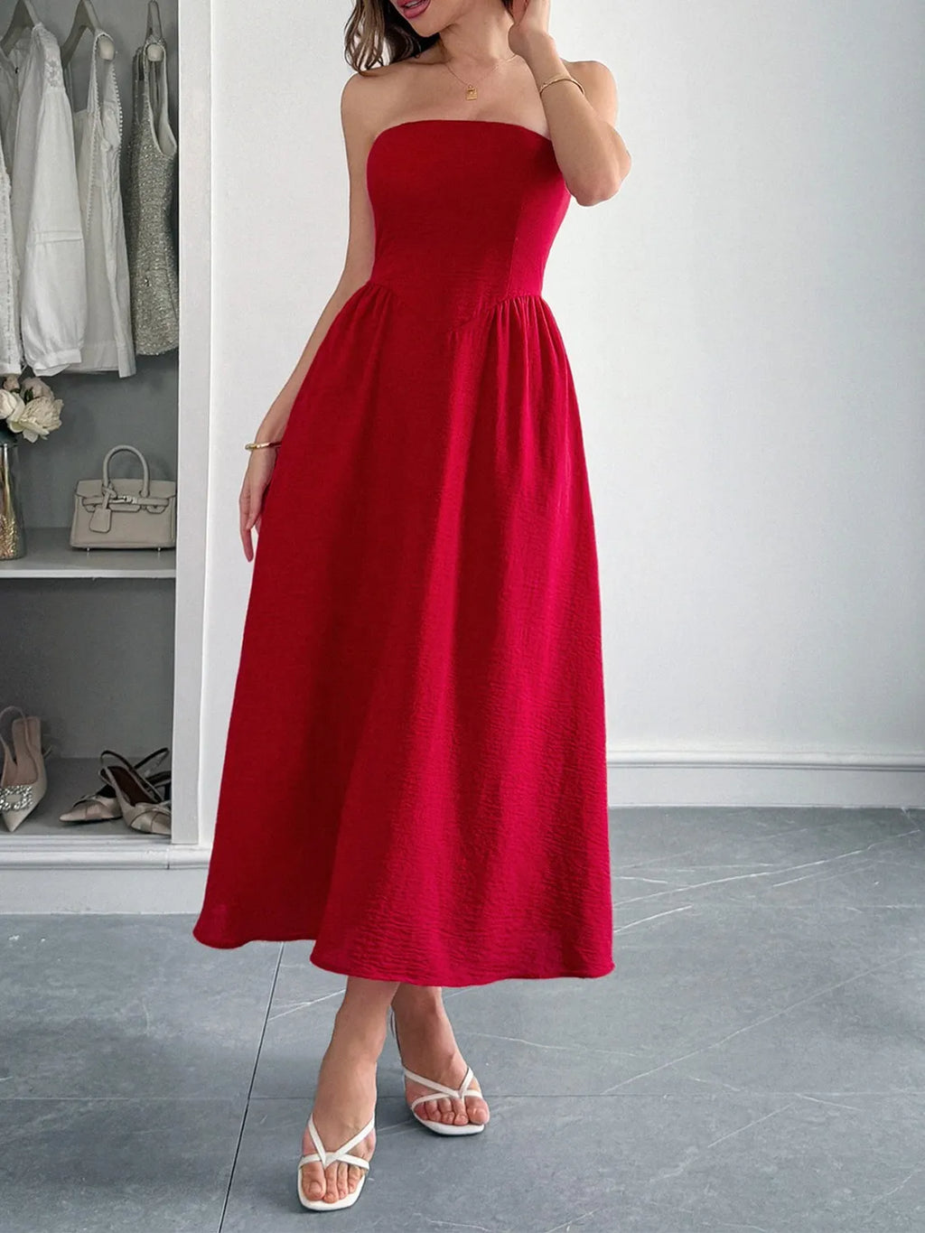 Strapless A-Line Midi Dress with Pockets - product image 8
