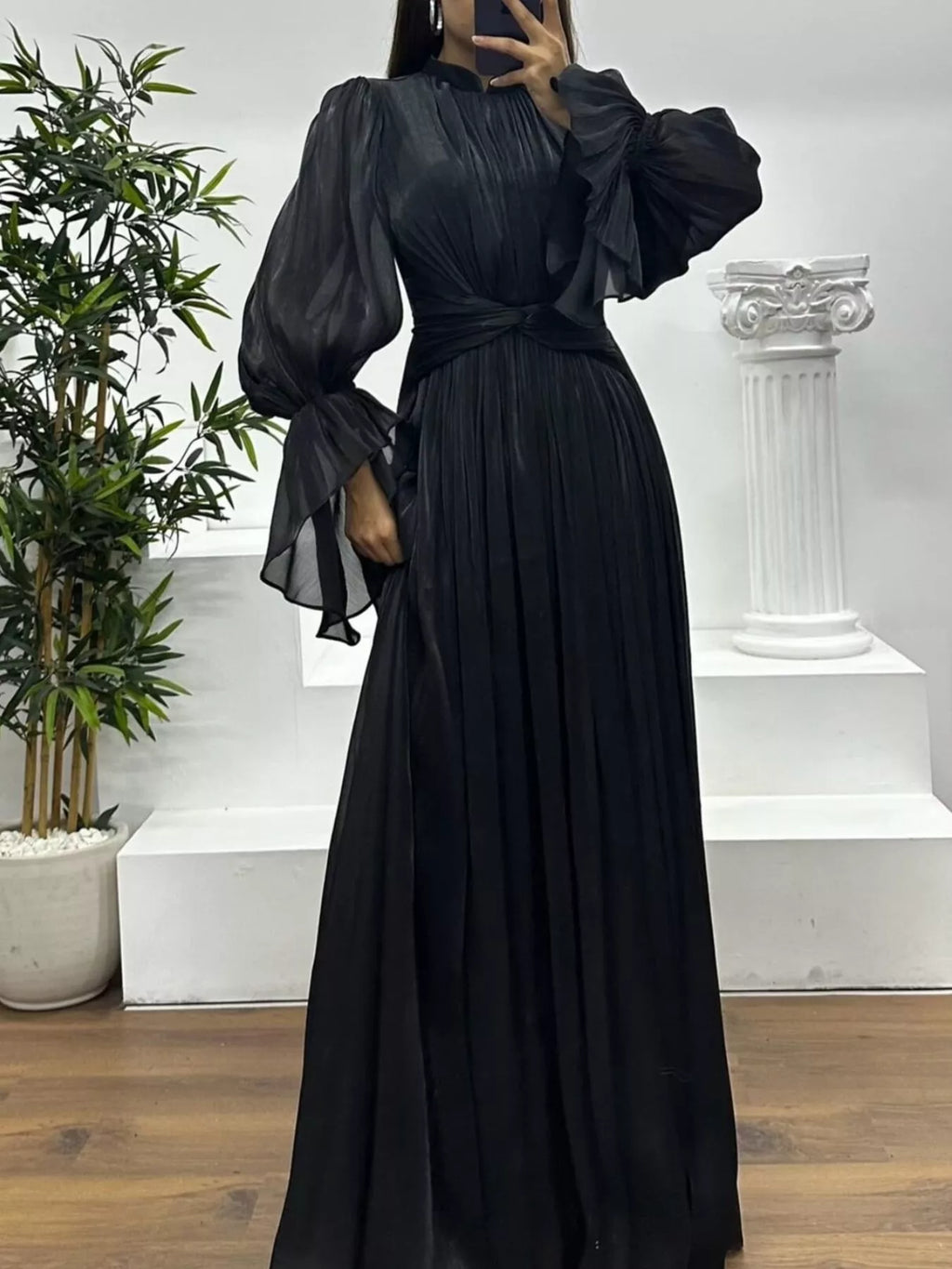 Pleated Mock Neck Long Sleeve Maxi Dress - product image 20