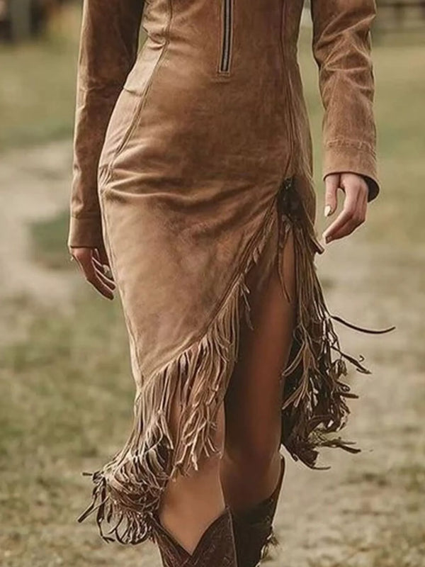 Fringe Hem Zip Front Bodycon Dress - product image 6