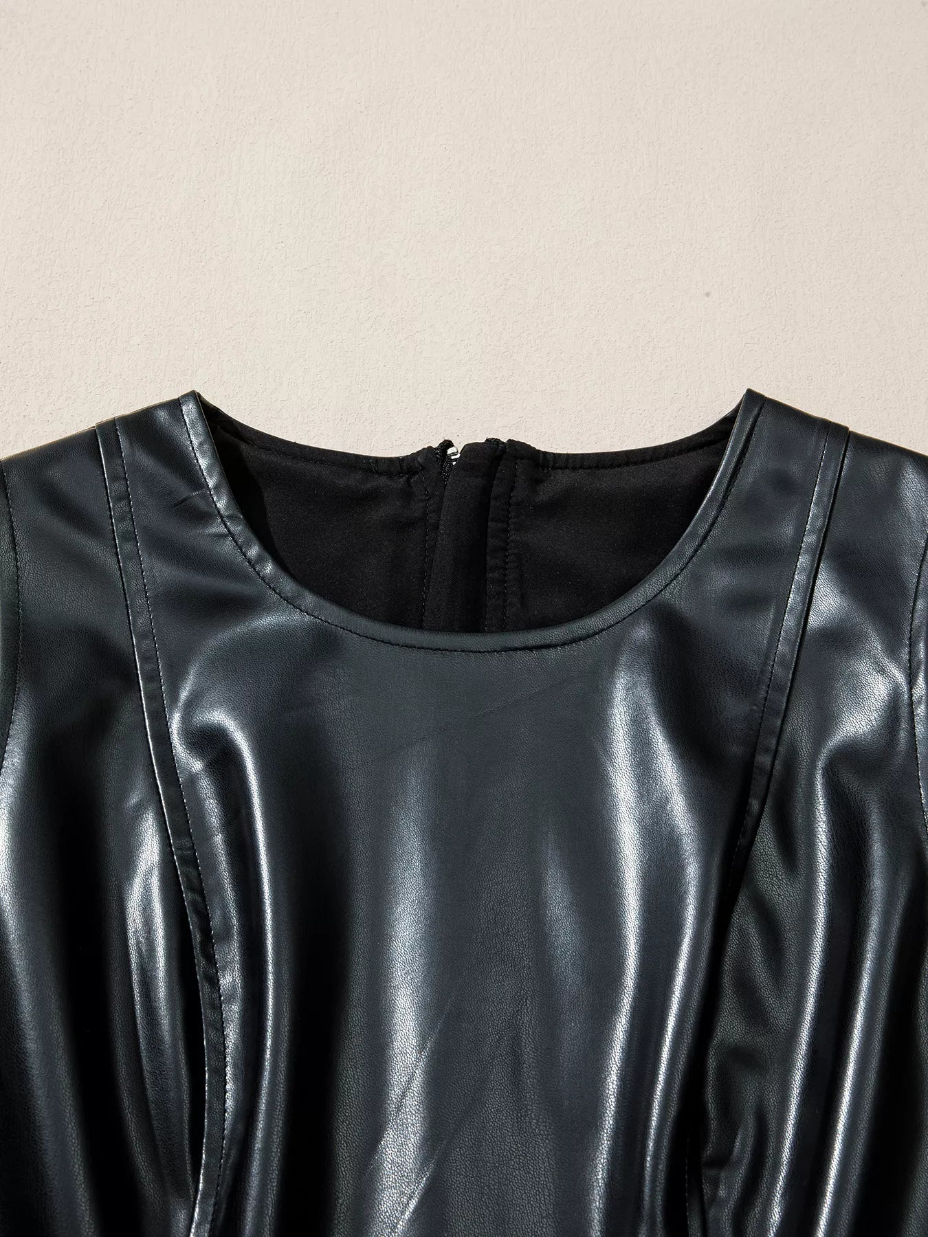 Faux Leather Ruffle Hem Sleeveless Mini Dress | Shopiebay Faux Leather Ruffle Hem Sleeveless Mini Dress | Shopiebay