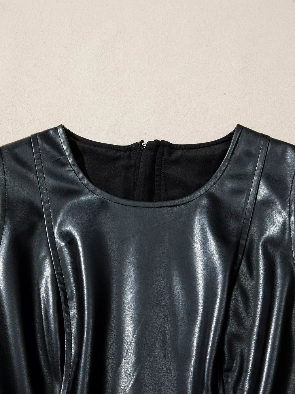 Faux Leather Ruffle Hem Sleeveless Mini Dress view 4 - Shopiebay