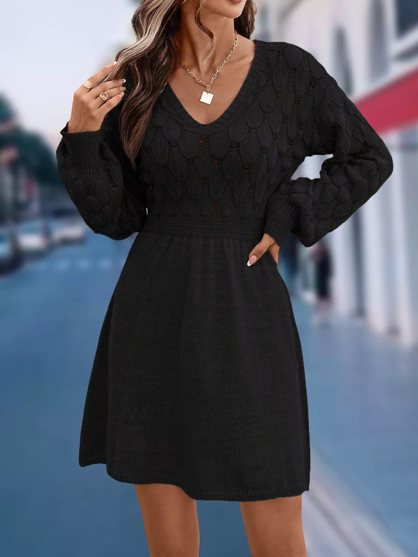 V-Neck Long Sleeve Sweater Dress - product image 8