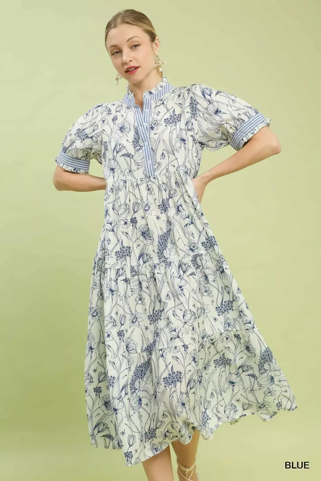 Umgee Floral Tiered Midi Dress with Ruffle Trim view 2 - Shopiebay
