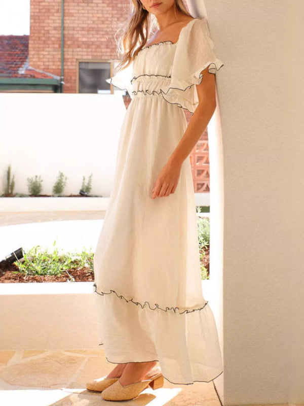 Ruffled Short Sleeve Tiered Maxi Dress view 2 - Shopiebay