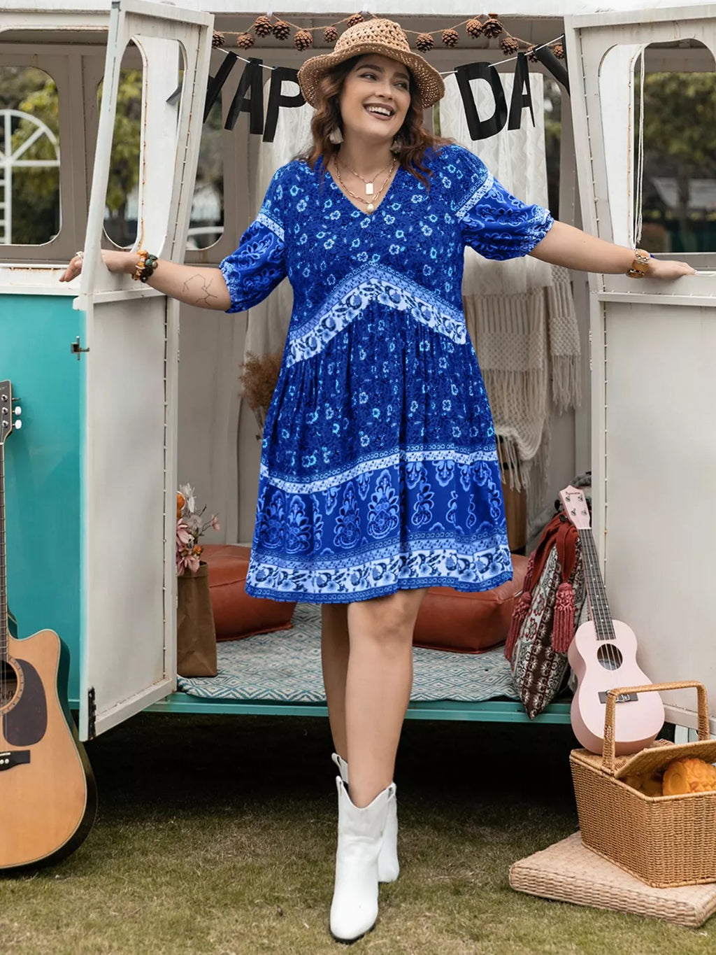Plus Size Floral V-Neck Mini Dress - product image 6