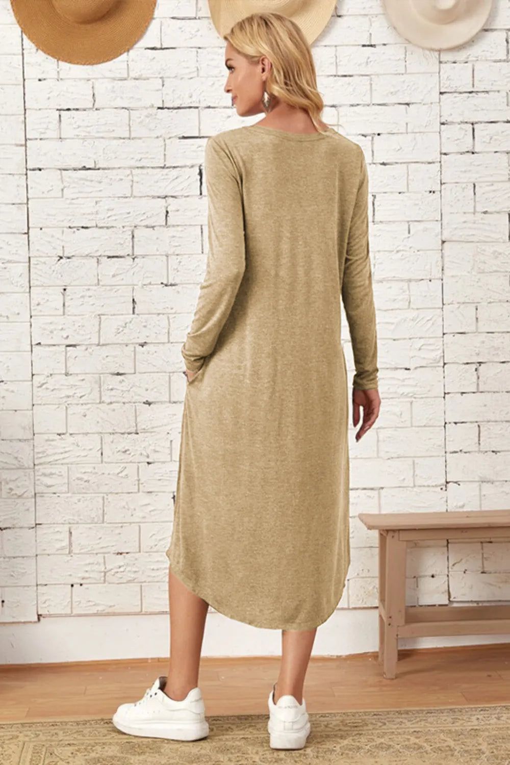 Pocketed Round Neck Long Sleeve Tee Dress - product image 15