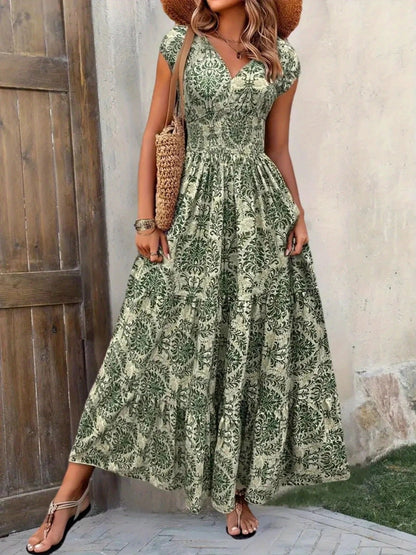 Printed Cap Sleeve Maxi Dress view 8 - Shopiebay