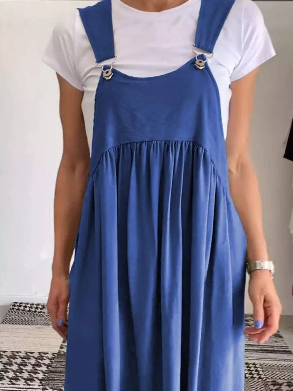 Ruched Wide Strap Overall Maxi Dress - product image 6