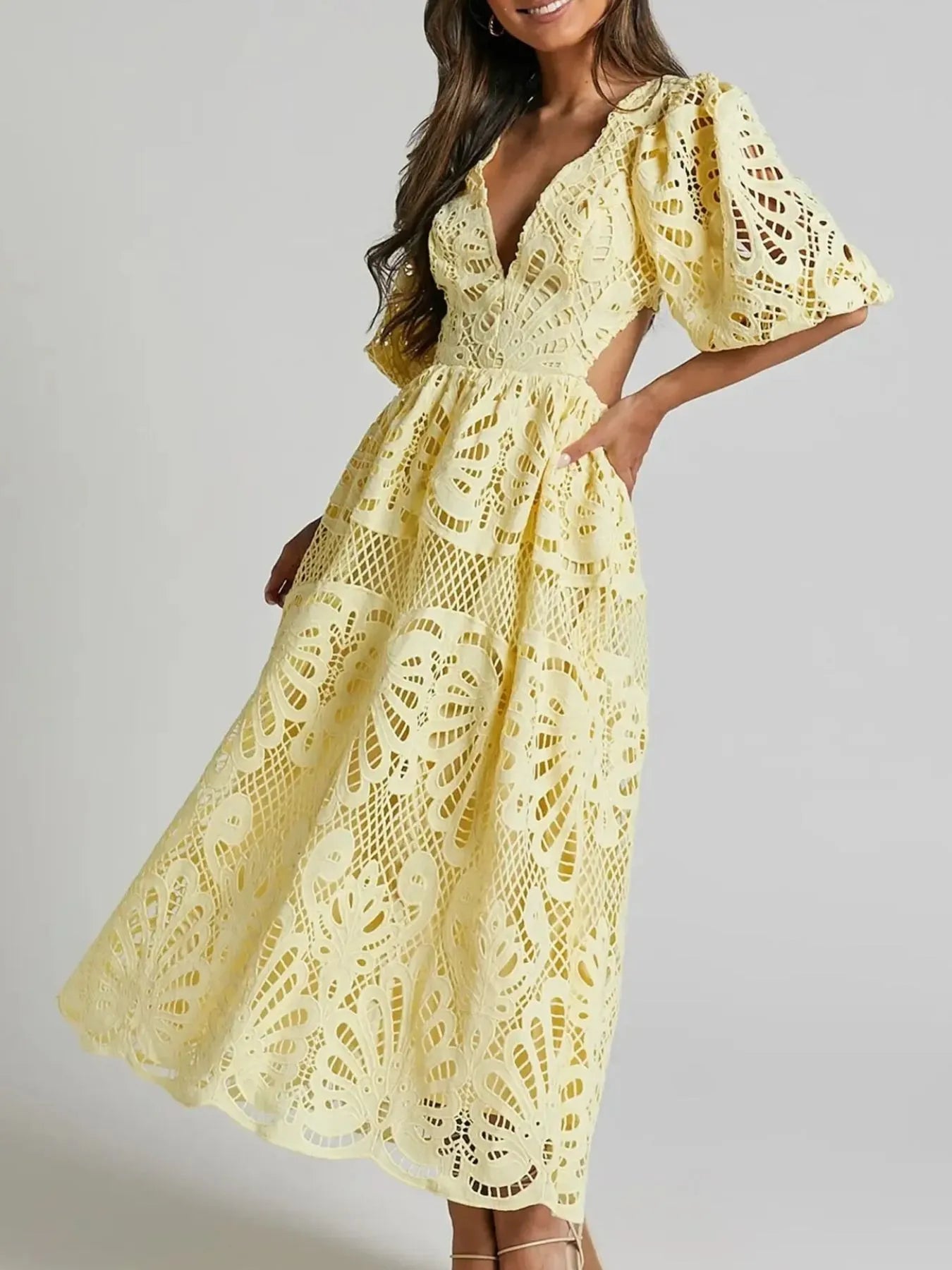 Cutout Back Lace Crochet V-Neck Dress - product image 2