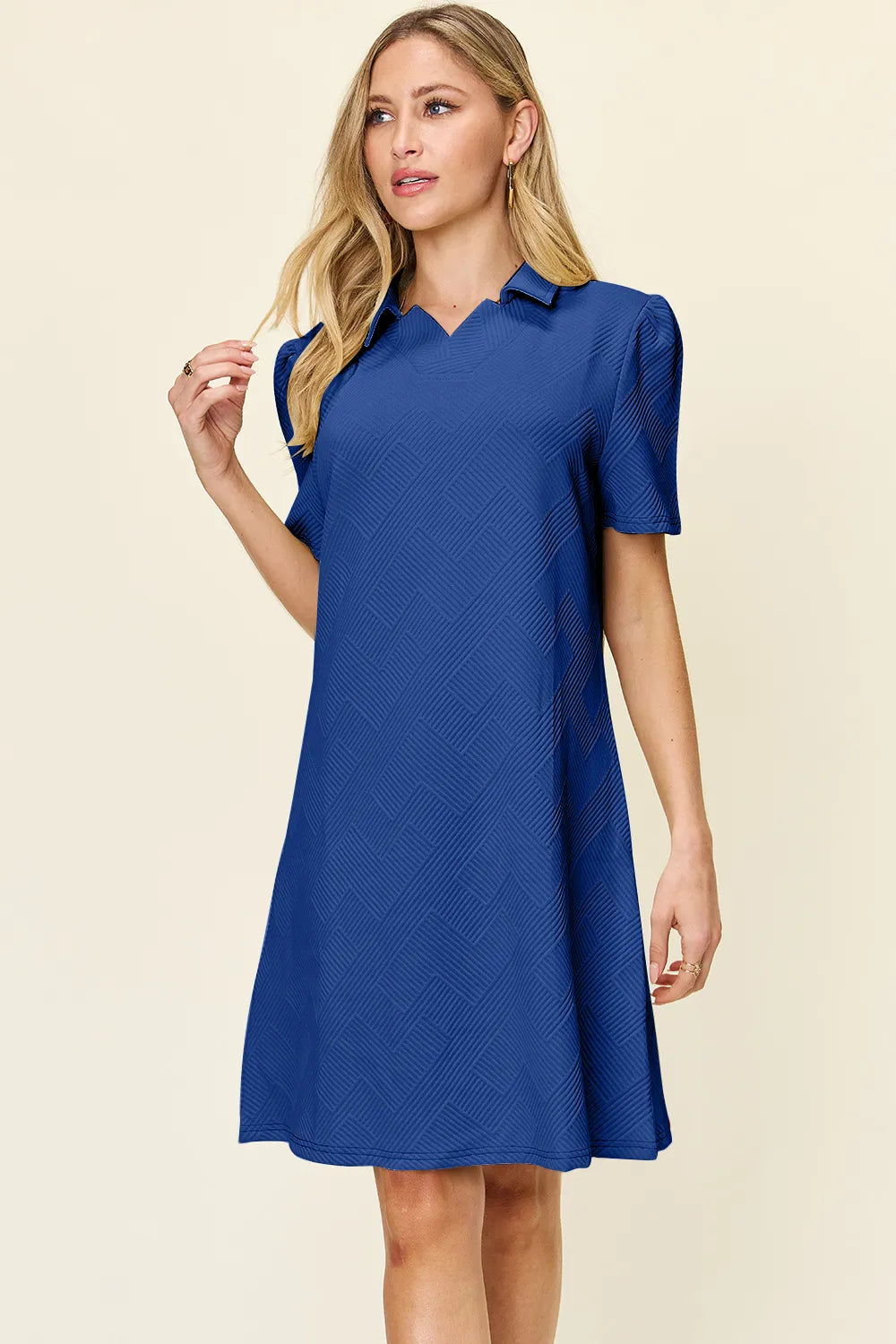 Double Take Texture Collared Neck Short Sleeve Dress - product image 28